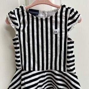 Calvin Klein 24M Black and White Stripe Peplum Blouse Top with Open Back